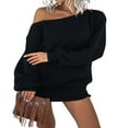 thumbnail image 3 of COUTEXYI Femmes hors Robe de Pull Épaule Manches Longues Robe en Tricot en Vrac Automne Mini Robe, 3 of 6