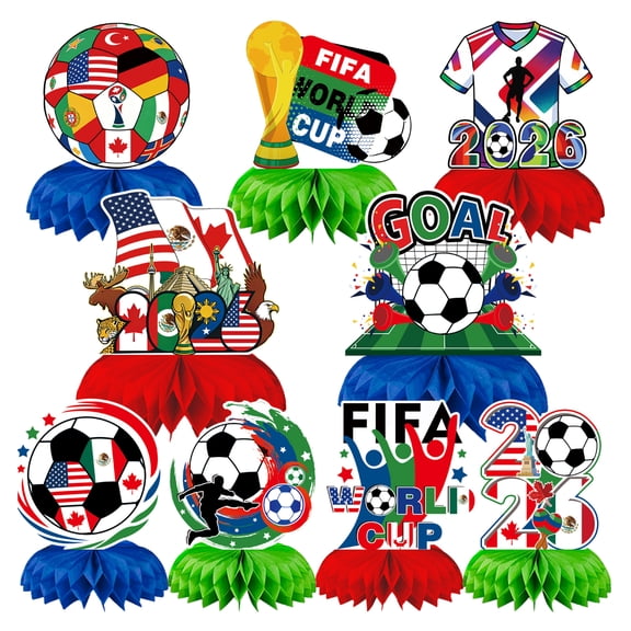 Forfamy 9Pcs Football Party Decorations Set, Football Themed Honeycomb Centerpiece 3D Table Toppers Super Bowl Party Supplies