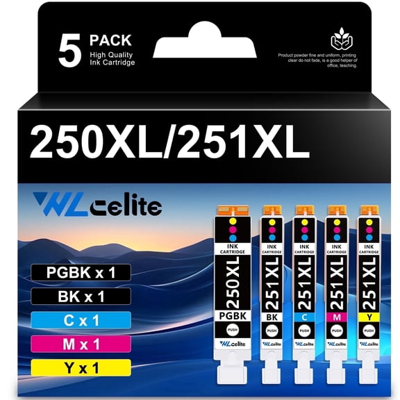 250XL 251XL Ink Compatible for Canon 250 251 Ink Cartridge MG5520 MG6620 Printer (5 Pack)