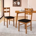 thumbnail image 2 of Giantex Wooden Dining Chairs Set of 2, Armless Kitchen Chairs w/Hollowed Backrest & Upholstered PU Seat, Walnut, 2 of 9