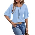 thumbnail image 2 of UVN Blouses for Women V Neck Half Bell Sleeve Shirts Summer Ladies Casual Flowy Tunic Tops, 2 of 8
