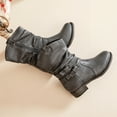 thumbnail image 3 of Women's Mid-Calf Cowboy Cowgirl Boots with Low Chunky Heel, Motorcycle Style, Side Zipper, Classic Round Toe, Fashion Western Grey Boots., 3 of 6
