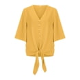 thumbnail image 3 of IROINNID Womens Long Sleeve V-Neck Shirts Solid Three Quarter Tee Lounge Popular Blouse Tops,Yellow, 3 of 4