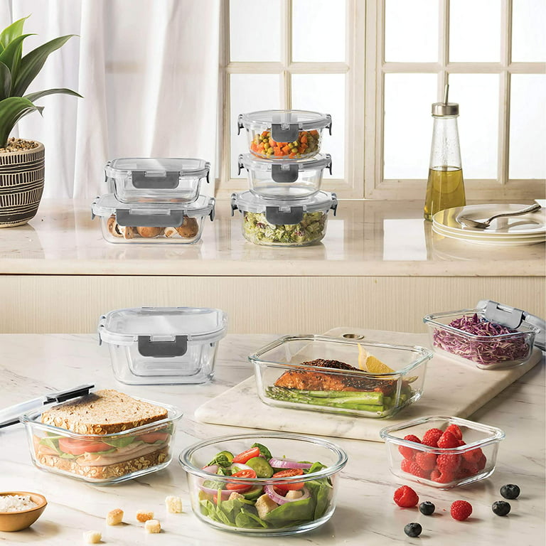 FineDine Glass Meal Prep Containers with Lids - Set of 3 Square 28