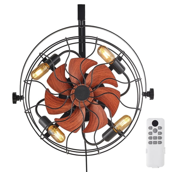 Wall Mount Fan with Light, 21" Remote Control Oscillating Fan for Bedroom, Office, Garage - 6 Speeds, Timer, 360° Tilt, E26 Socket Compatible