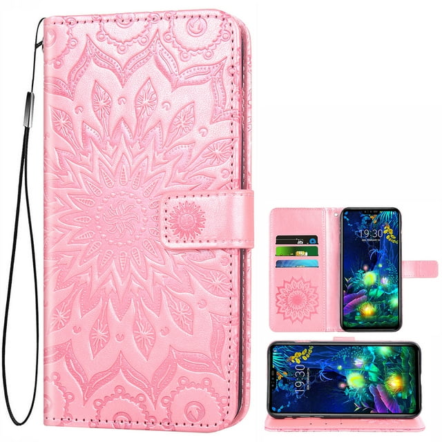 Étui pour LG V50, Cuir PU avec Support et 3 Emplacements pour Cartes Portefeuille à Rabat (Or Rose)
