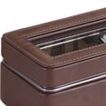 thumbnail image 6 of HomeRoots 469202 8 in. Brown Clear & Silver Faux Leather & Glass 6 Section Watch Box with Metal Accents, 6 of 8