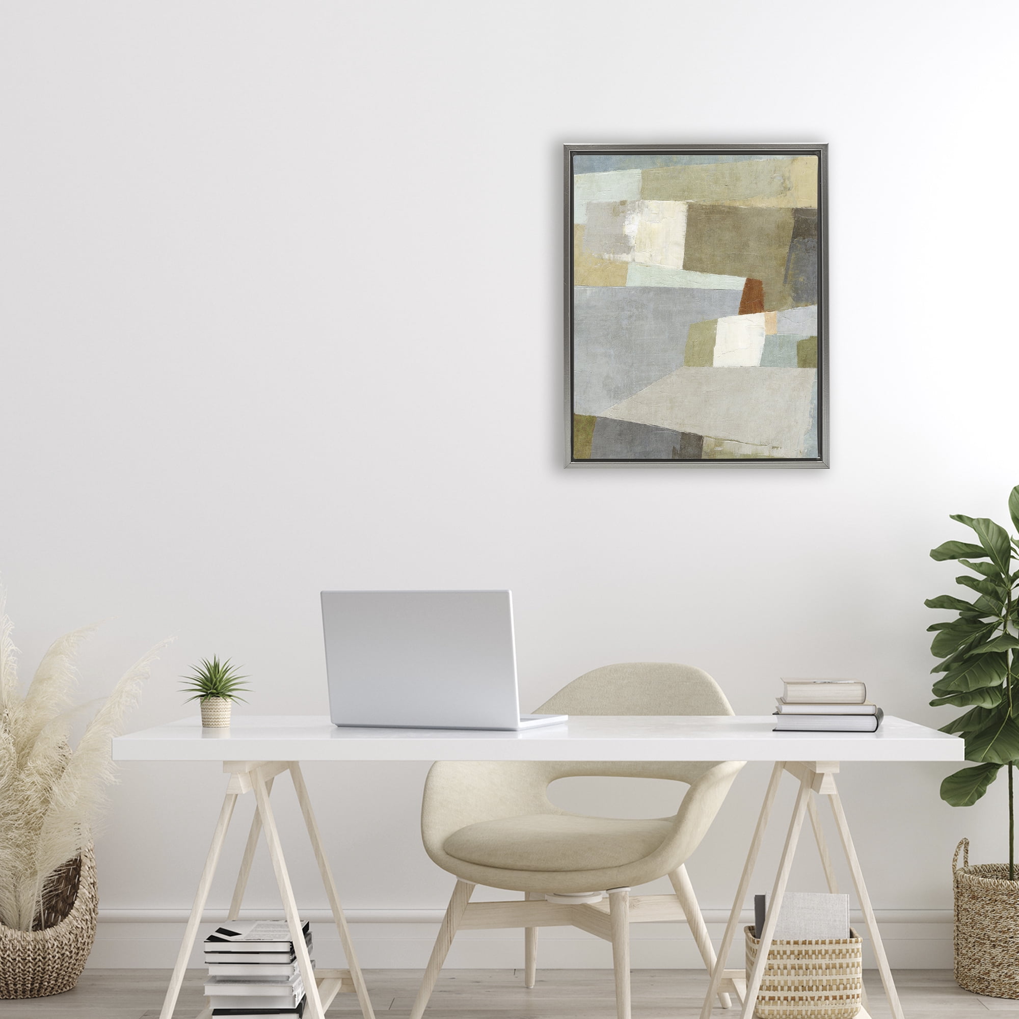 Stupell Industries Causeway Neutral Geometrics Gray Framed Floater Canvas Wall Art, design by Suzanne Nicoll