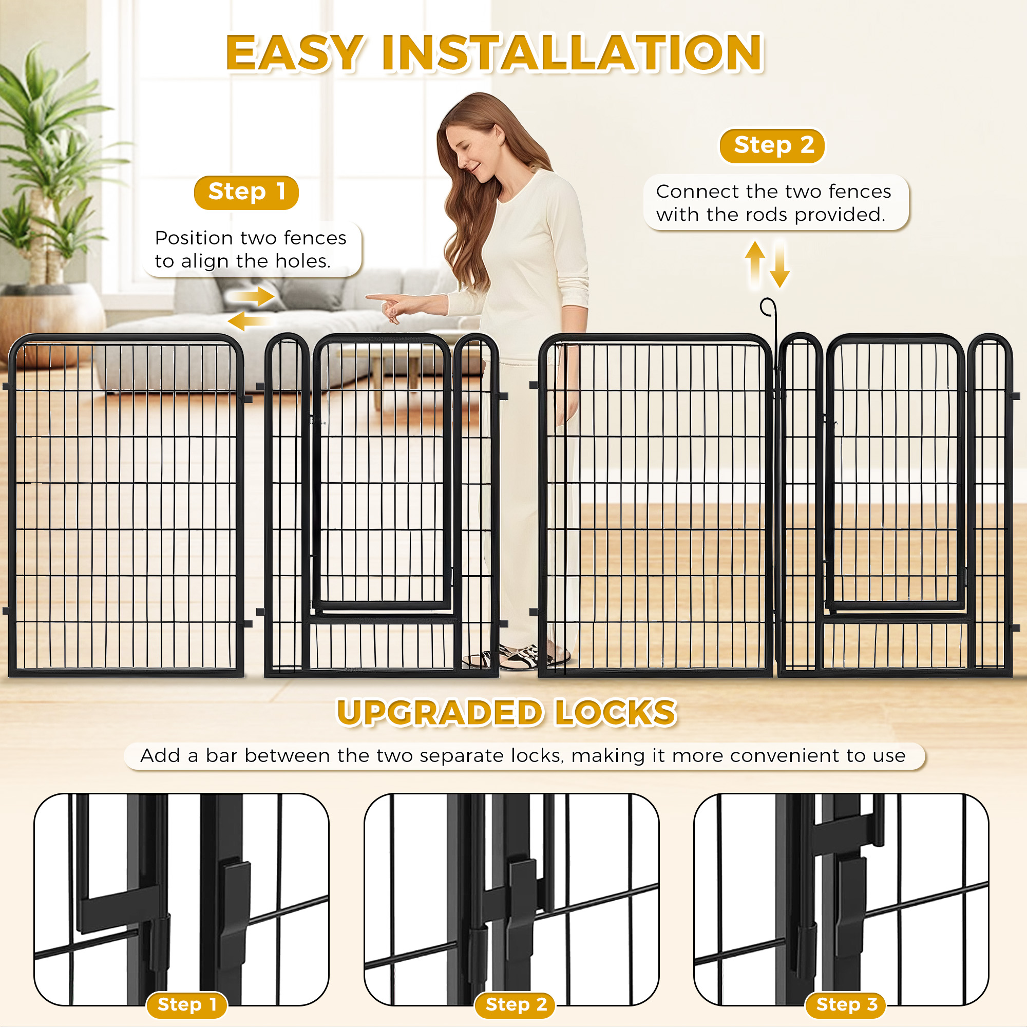 PAWZ Road Dog Crate Heavy Duty for Indoor & Outdoor,40 inch 8 Panels, Metal Dog Playpen for Small Dog RV Camping & Yard, Black