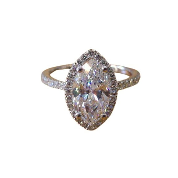 HeartsAndYou 3ct Marquise Cut Moissanite Halo Solitaire Engagement Ring for Women 18k White Gold over Silver