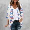 thumbnail image 4 of Gamivast Patriotic Cardigans for Women Star Print Open Front 3/4 Sleeve Loose Fit Western Tops Lightweight Kimono Cardigan 3/4 Sleeve Vacation Beach Wear outfits, 4 of 6