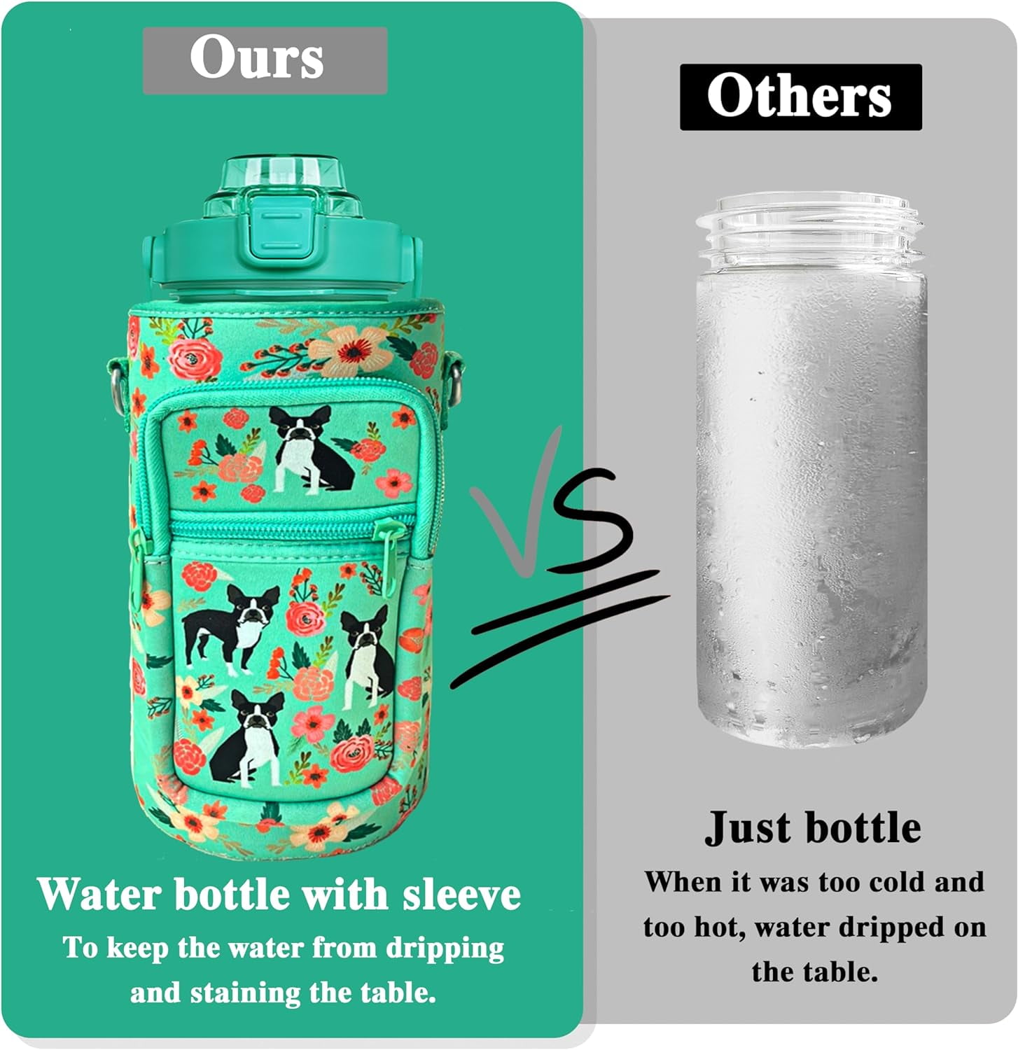 64 oz Water Bottle with Straw Sleeve & Strap Motivational BPA Free Half Gallon Water Jug with Handle for Gym Women Men Aesthetic Water Bottle with Strap Dog