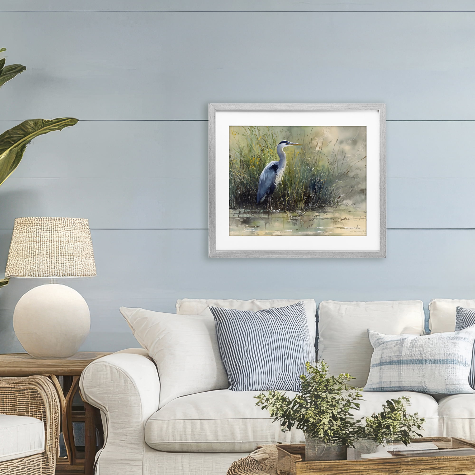 Stupell Industries Heron In The Grass Gray Framed Print Under Glass, design by Franklyn Gregory