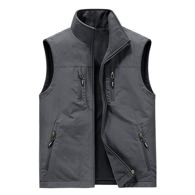 LOVZFMLL Jackets for Men's Thin Workwear Solid Color Stand Collar Sleeveless Jacket Tank
