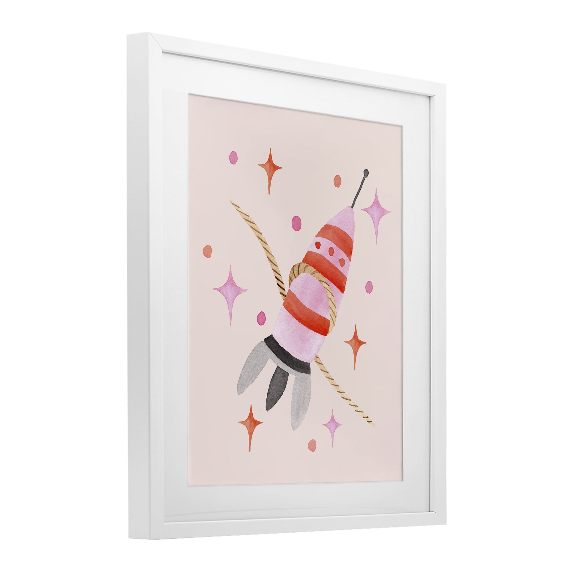 Spaceship with Lasso White Framed Print Under Glass, design by Nina Jacobs