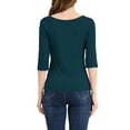 thumbnail image 3 of INSPIRE CHIC Mother's Day Women's Tops Elbow Sleeves Boat Neck Slim Fit Classic Casual Tee Shirt Dark Green XL, 3 of 7