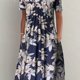 thumbnail image 1 of Vestido Estampado Completo Con Pliegues, Vestido Casual De Cuello Redondo Y Manga Corta, Ropa De Mujer, 1 of 4