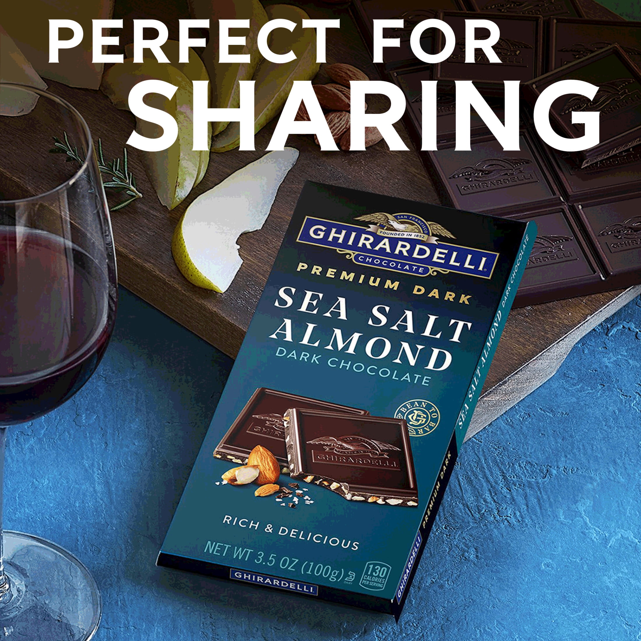 GHIRARDELLI PREMIUM DARK Sea Salt Almond Dark Chocolate Candy Bar, 3.5 oz Bar