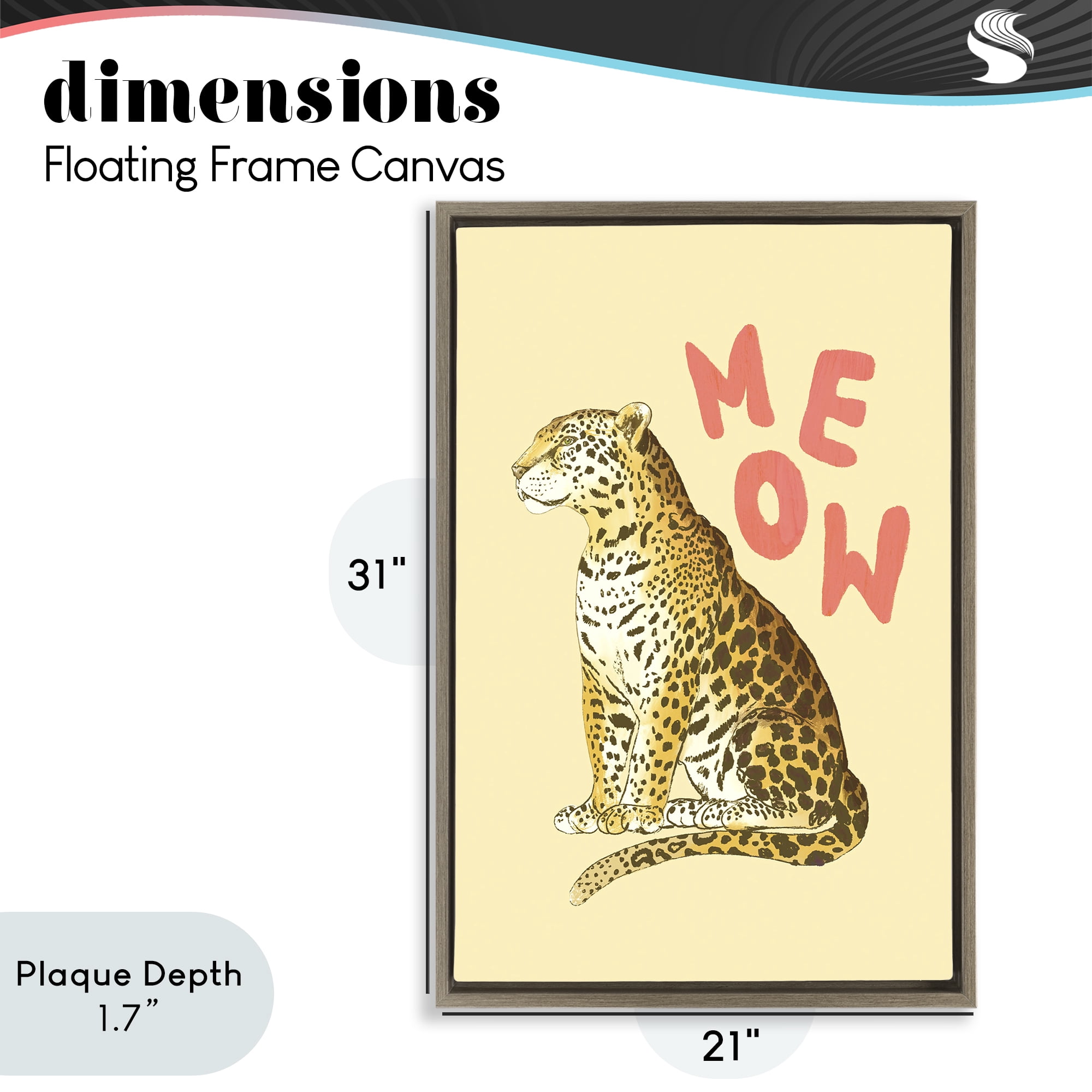 Stupell Industries Meow Leopard on Yellow Brown Framed Floater Canvas Wall Art, design by Florentina Dolci