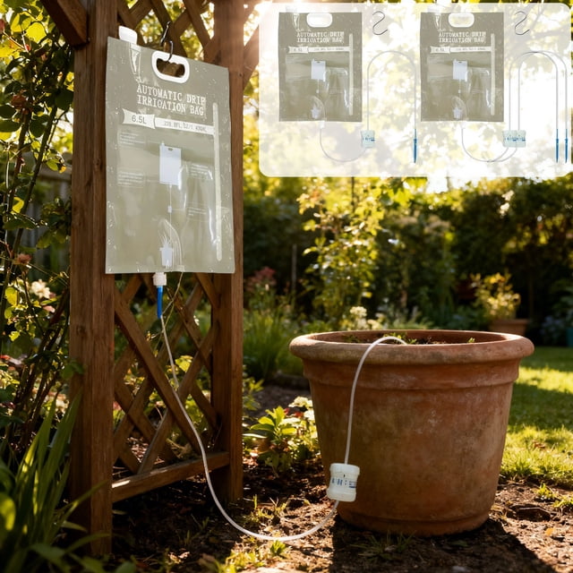 Bolsa automática de riego por goteo 6.5L - Sistema de riego automático para plantas en maceta, jardín y balcón - Herramienta de riego perezoso con gotero ajustable