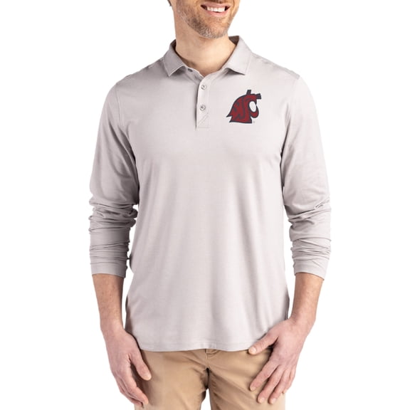Men's Cutter & Buck Gray Washington State Cougars Primary Coastline Epic Comfort Long-Sleeve Polo