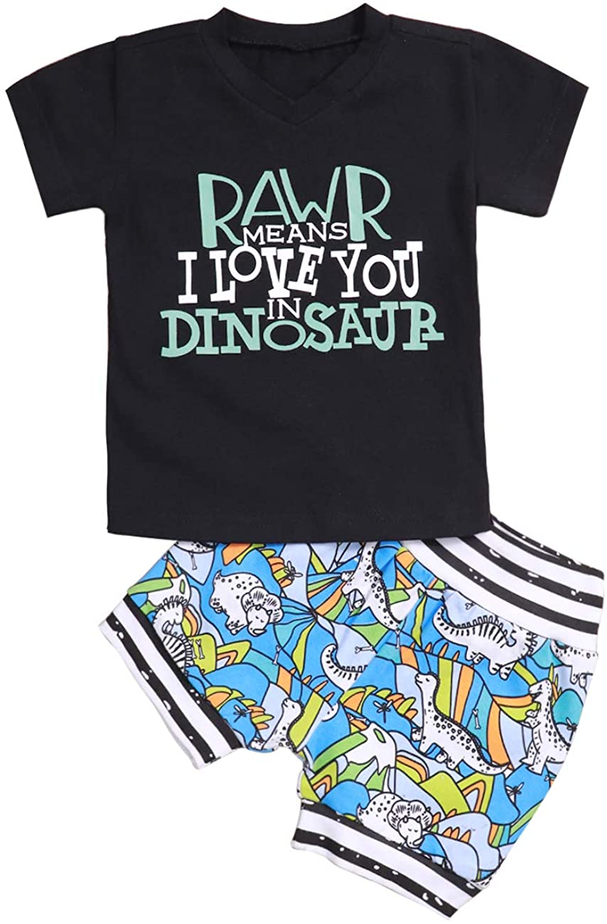 Toddler Baby Boy Clothes Rawr Letter Print Short Sleeve Top Dinosaur Pants Shorts Outfits Set Walmart Com Walmart Com