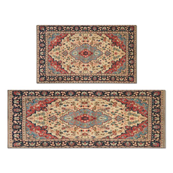 Boho Orange Farmhouse Cute Tribal Aesthetic (14) Rugs and Mats Non Skid Washable Absorbent Microfiber Soft Kitchen Mat for Floor Set Of 2 Decor Stain Resistant 17"x47" 17"x30"