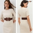 thumbnail image 4 of Women's Elastic Wide Waist Belt for Dress Retro Stretchy Leather Cinch Belt with Gold Buckle, 4 of 9