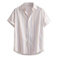thumbnail image 1 of Camisa Hombre Camisa informal de solapa suelta para hombre, camisa a rayas de manga corta con botones, Top de verano hawaiano de playa de (White, M), 1 of 7
