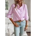 thumbnail image 6 of Womens Button Down Shirt Stand Collar Ruffle Top Striped Long Sleeve Shirts Work Tops for Women Trendy, 6 of 13