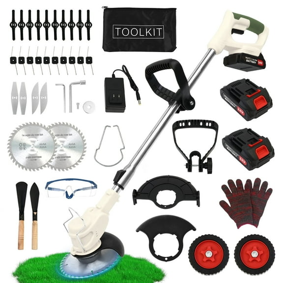 Weed Trimmer Cordless with Dual Batteries-2000mAh Weed Wacker for Small Yards & Patio Cleanup (White)