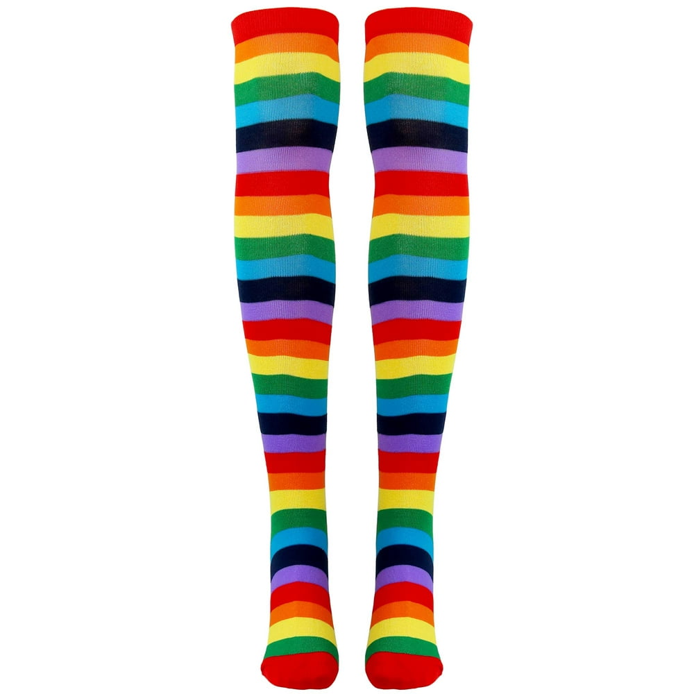 Skeleteen Colorful Rainbow Striped Socks Over The Knee Clown Striped Costume Accessories Thigh