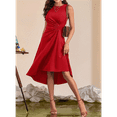 thumbnail image 5 of Women'S Summer Sleeveless Ruched Waist Flowy A Line High Low Midi Cocktail Dress Red S, 5 of 6