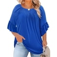 thumbnail image 1 of Top Micoson de talla grande para mujer, elegante, con volantes, manga corta, 1 of 5