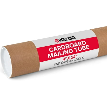 Paclord 4" x 24" Reinforced Kraft Paper Mailing Tube, Pack of 1 Tube with 2 Caps – Secure USPS Approved Poster Tube – Cardboard Tube for Shipping and Storing Posters, Prints, Artwork, or Documents