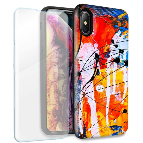 Mundaze Oil Painting 2 Double Layer Case w/Glass Screen Protector For Apple iPhone XR