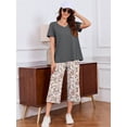thumbnail image 3 of Chiclily Women's Lounge Set Short Sleeve Shirt and Wide Leg Capri Pants Sweatsuit with Pockets 2 Piece Pajamas Set, Size L, 3 of 9