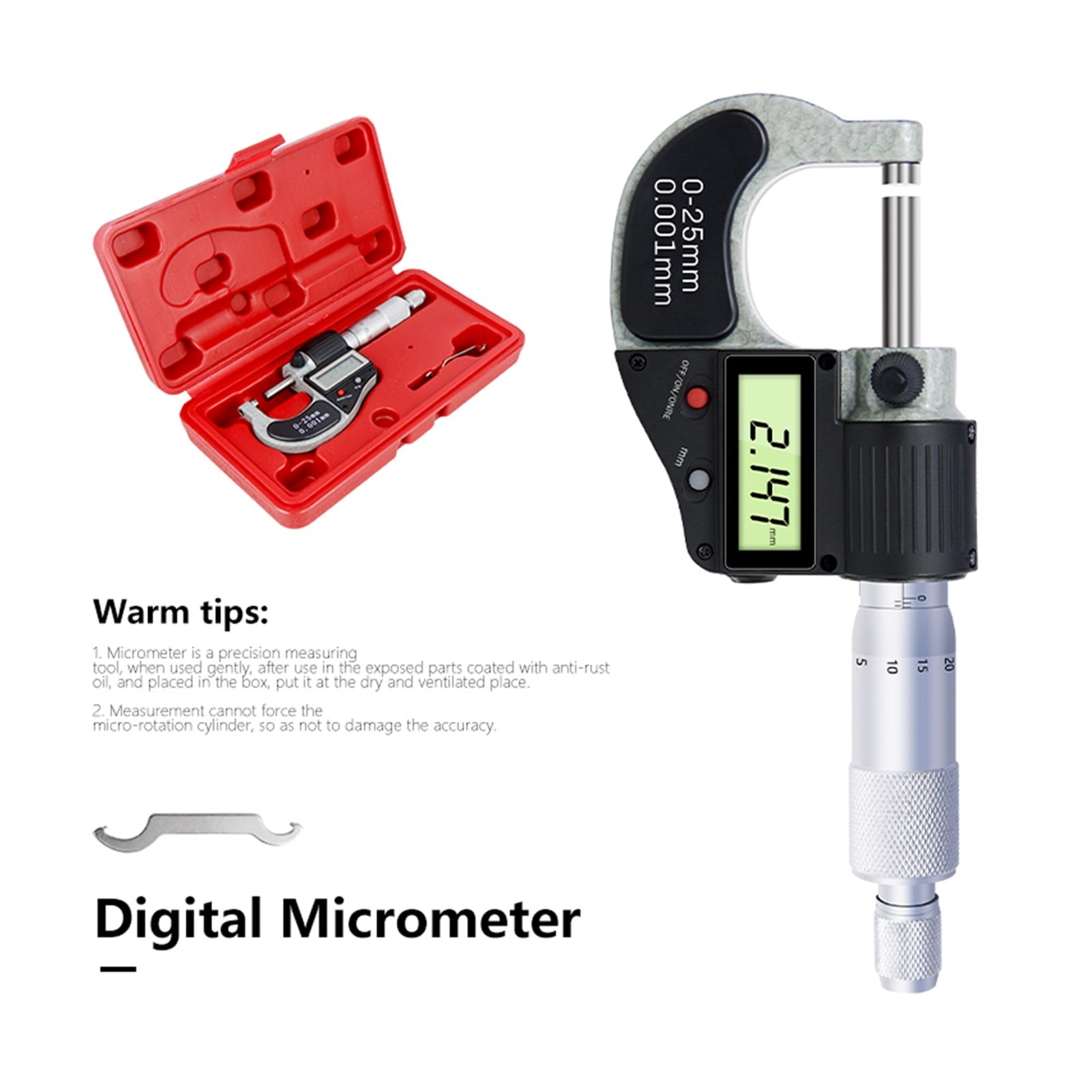 Digital Micrometer 0-25 mm 0.001mm Caliper Electronic Outside Micrometer Chrome Plated Caliper Gauge Measuring Tools
