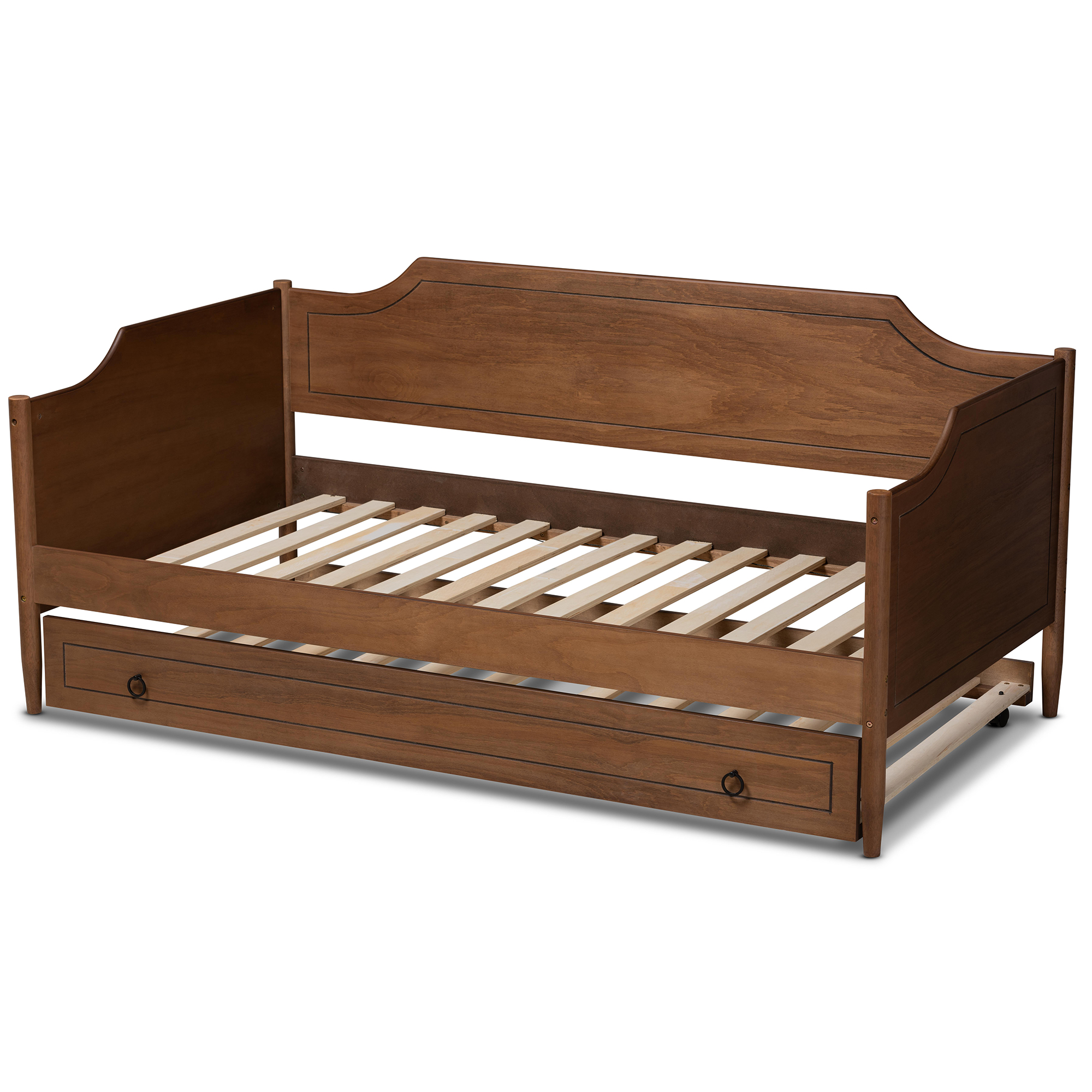 Baxton Studio Alya Classic Traditional Farmhouse Walnut Brown Finished Wood Twin Daybed with Roll-Out Trundle Bed, Walnut/Black
