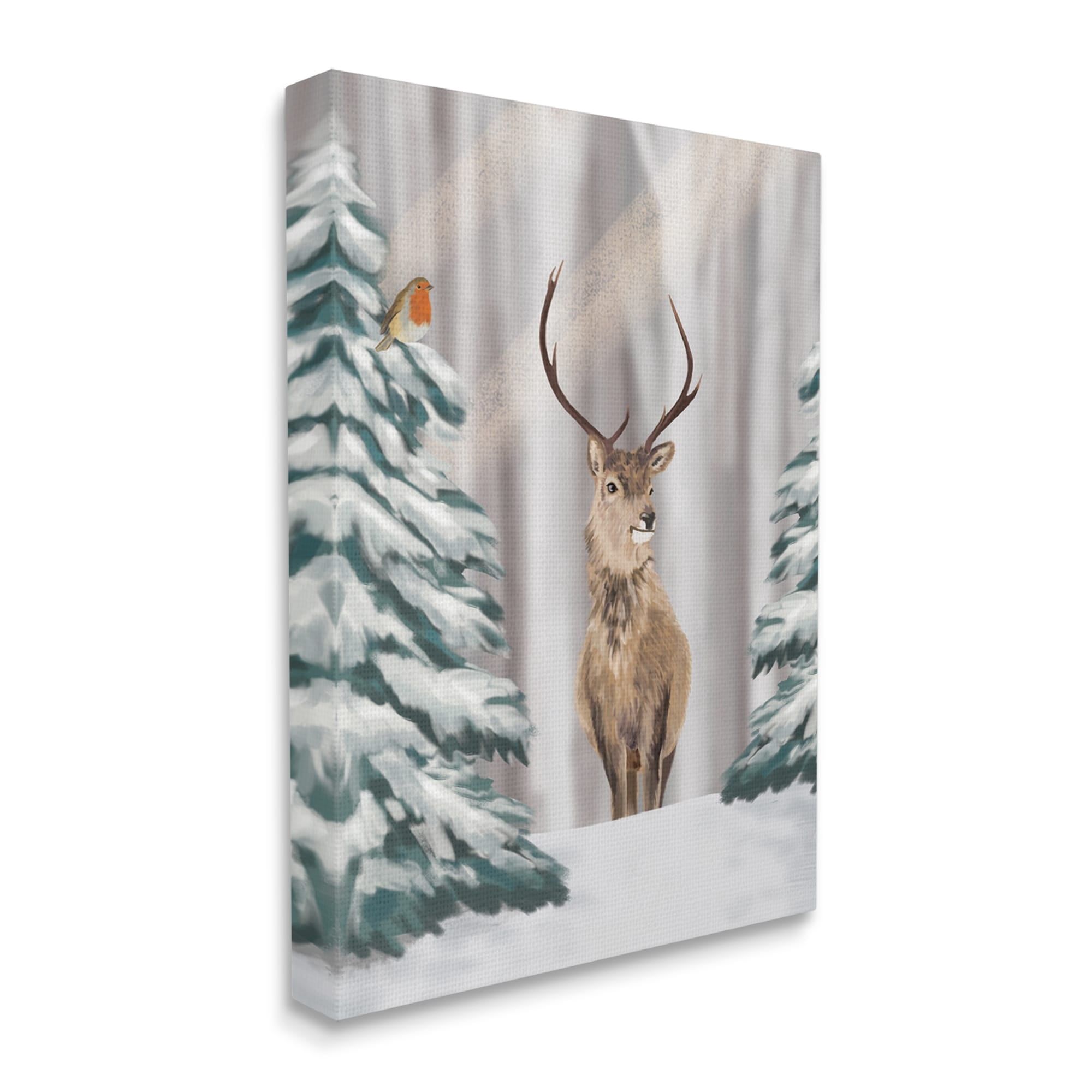 Stupell Industries Seasonal Deer Winter Landscape Holiday Painting Gallery Wrapped Canvas Print Wall Art