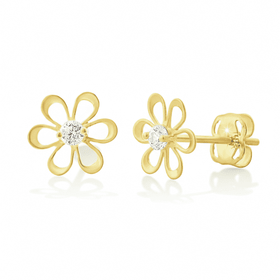Vinali 14K Solid Yellow Gold Cz Small Daisy Flower Stud Earrings