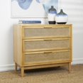 thumbnail image 3 of DecMode 36" x 32" Light Brown Wood 3 Drawer Chest with Beige Rattan Drawers and Gold Handles, 1-Piece, 3 of 15