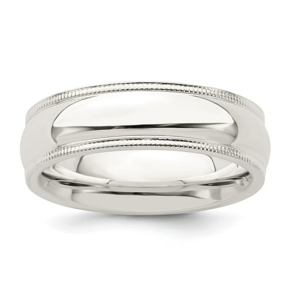 White Sterling Silver Ring Band Wedding Milgrain Comfort Half Round