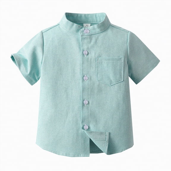 NIEWTR Toddler Boys Solid Short Sleeve Button Down Shirt with Pocket Casual Comfortable Daily Tops(Mint Green,4-5 Years)