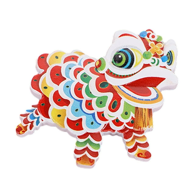yuksok Figurines Chinoises Lion Dance Réfrigérateur Mignon Résine pour Fournitures de Fête B