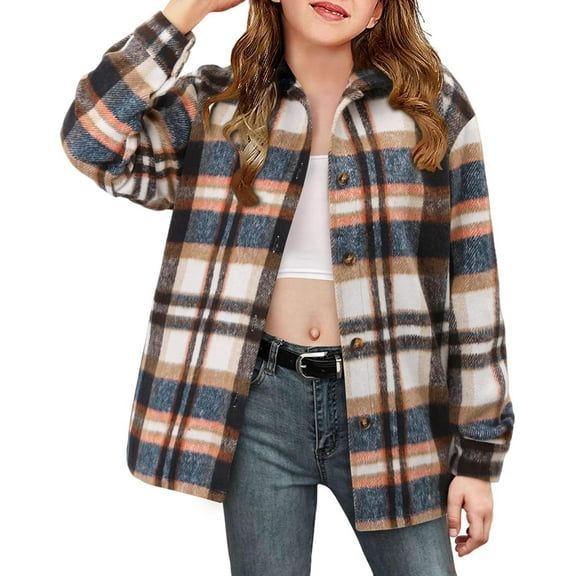 KISSMODA Plaid Button Down Western Long Sleeve Casual Collared Blouse Girls' 3-14Y