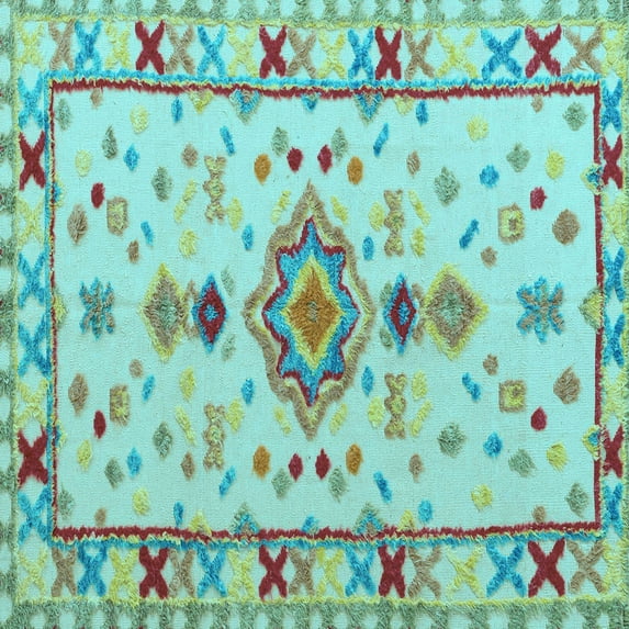 Ahgly Company Indoor Square Oriental Light Blue Traditional Area Rugs, 7' Square