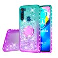 thumbnail image 2 of SOGA Phone Cover Compatible for Moto G8 Power Case Liquid Floating Quicksand Case with Diamond Ring Stand for Magnetic Car Mount and Lanyard - Purple on Teal, 2 of 5