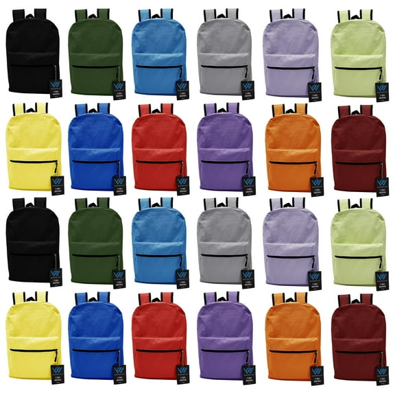 Bulk Backpacks, 24 Pack Zippered 17" Outdoor Travel Gym Corporate Events Bag