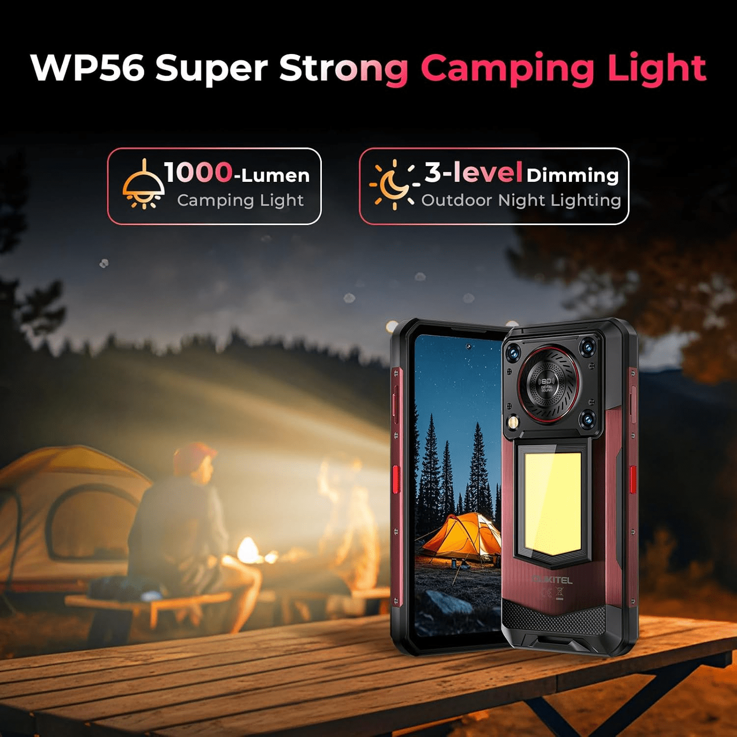 OUKITEL WP56 Rugged Smartphone 5G, 16000mAh/45W, 36GB +512GB/2TB Android 15 Rugged Phone Unlocked, 1000-Lumen Camping Light, 6.8" FHD+ 120Hz, 108MP+32MP, 128dB Loud Speaker Waterproof, NFC/GPS/OTG